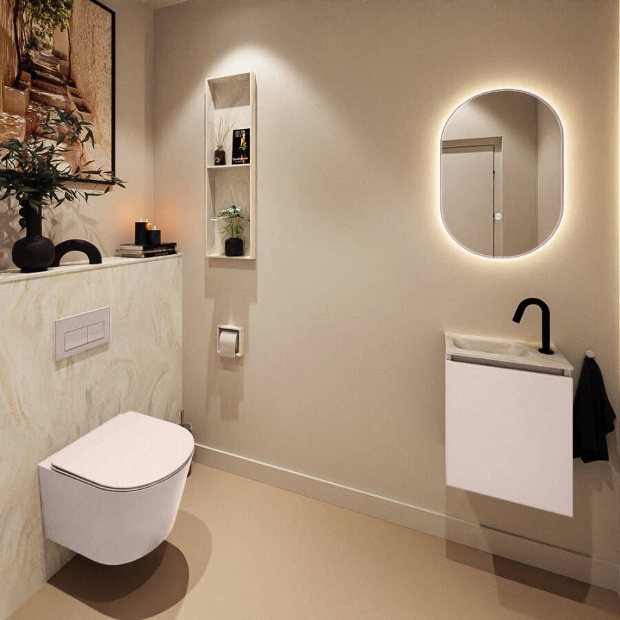 Mondiaz Toiletmeubel Ture Dlux | 40 cm | Meubelkleur Rosee | Eden wastafel Ostra Links | 1 kraangat