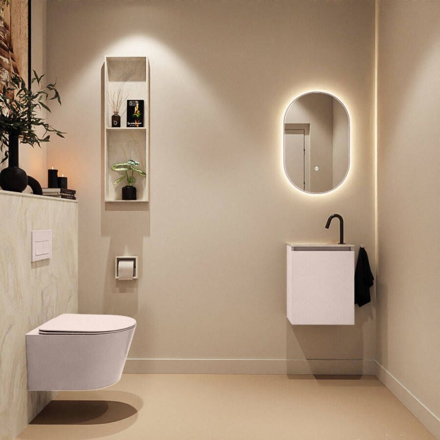 Mondiaz Toiletmeubel Ture Dlux | 40 cm | Meubelkleur Rosee | Eden wastafel Ostra Links | 1 kraangat