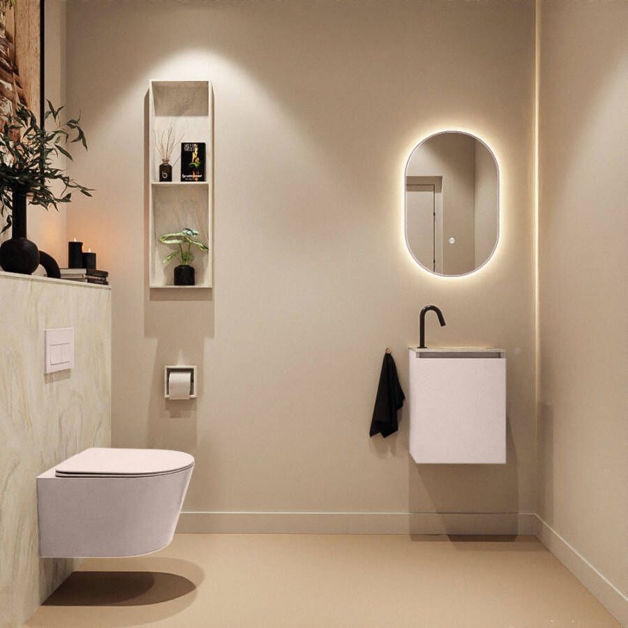 Mondiaz Toiletmeubel Ture Dlux | 40 cm | Meubelkleur Rosee | Eden wastafel Ostra Rechts | 1 kraangat