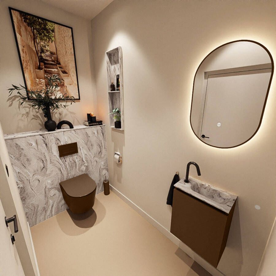 Mondiaz Toiletmeubel Ture Dlux | 40 cm | Meubelkleur Rust | Eden wastafel Glace Rechts | 1 kraangat