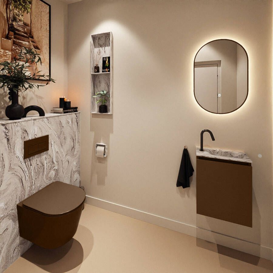 Mondiaz Toiletmeubel Ture Dlux | 40 cm | Meubelkleur Rust | Eden wastafel Glace Rechts | 1 kraangat