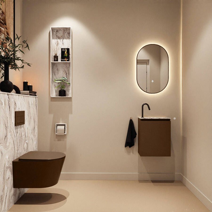 Mondiaz Toiletmeubel Ture Dlux | 40 cm | Meubelkleur Rust | Eden wastafel Glace Rechts | 1 kraangat