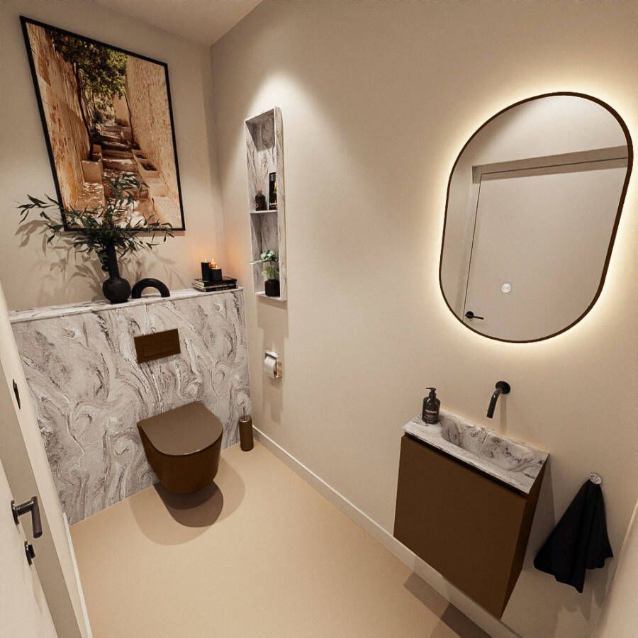 Mondiaz Toiletmeubel Ture Dlux | 40 cm | Meubelkleur Rust | Eden wastafel Glace Rechts | Zonder kraangat
