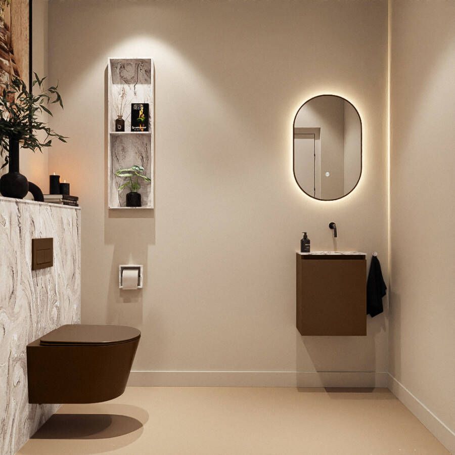 Mondiaz Toiletmeubel Ture Dlux | 40 cm | Meubelkleur Rust | Eden wastafel Glace Rechts | Zonder kraangat