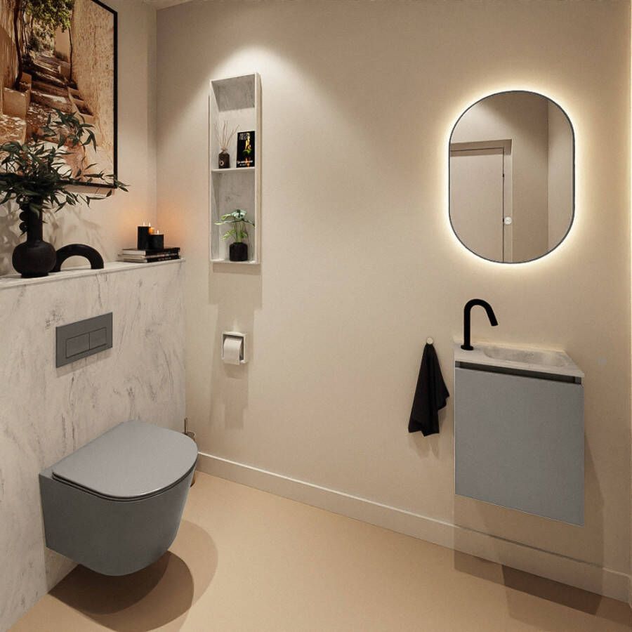 Mondiaz Toiletmeubel Ture Dlux | 40 cm | Meubelkleur Smoke | Eden wastafel Opalo Rechts | 1 kraangat