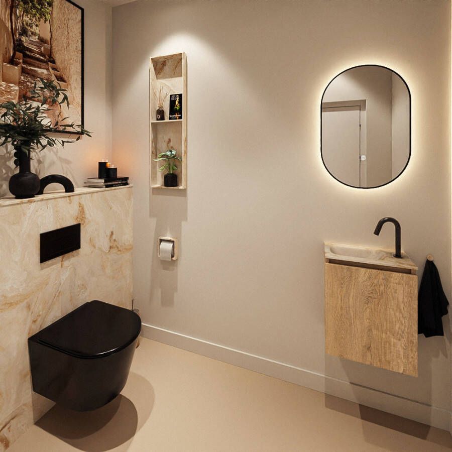 Mondiaz Toiletmeubel Ture Dlux | 40 cm | Meubelkleur Washed Oak | Eden wastafel Frappe Links | 1 kraangat
