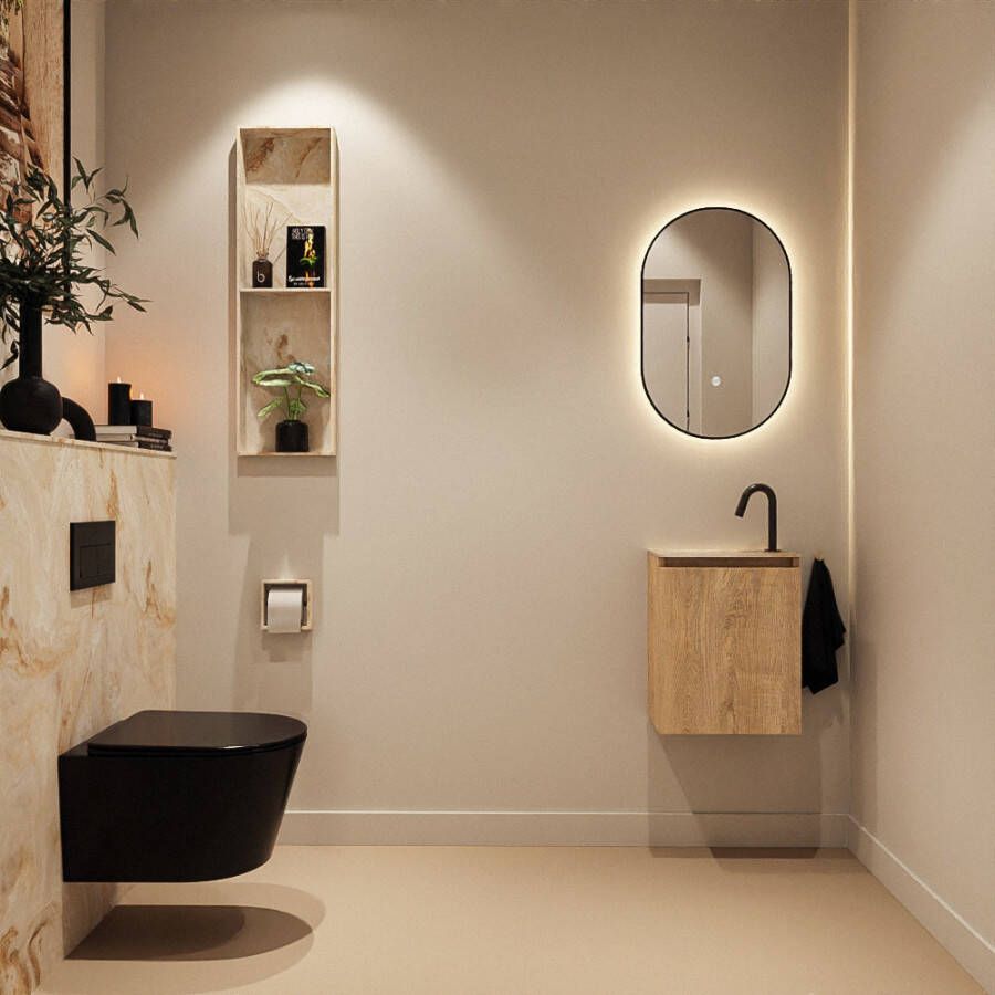 Mondiaz Toiletmeubel Ture Dlux | 40 cm | Meubelkleur Washed Oak | Eden wastafel Frappe Links | 1 kraangat