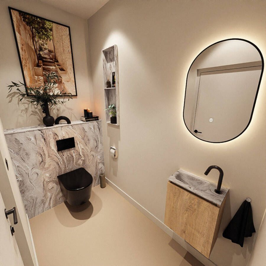 Mondiaz Toiletmeubel Ture Dlux | 40 cm | Meubelkleur Washed Oak | Eden wastafel Glace Links | 1 kraangat