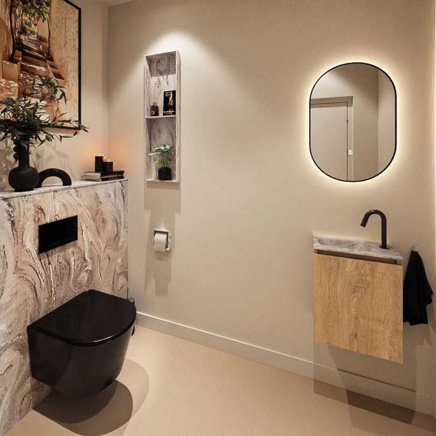 Mondiaz Toiletmeubel Ture Dlux | 40 cm | Meubelkleur Washed Oak | Eden wastafel Glace Links | 1 kraangat