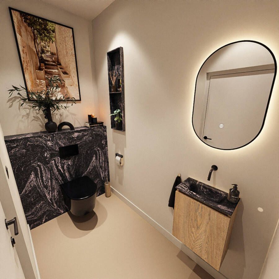 Mondiaz Toiletmeubel Ture Dlux | 40 cm | Meubelkleur Washed Oak | Eden wastafel Lava Midden | Zonder kraangat