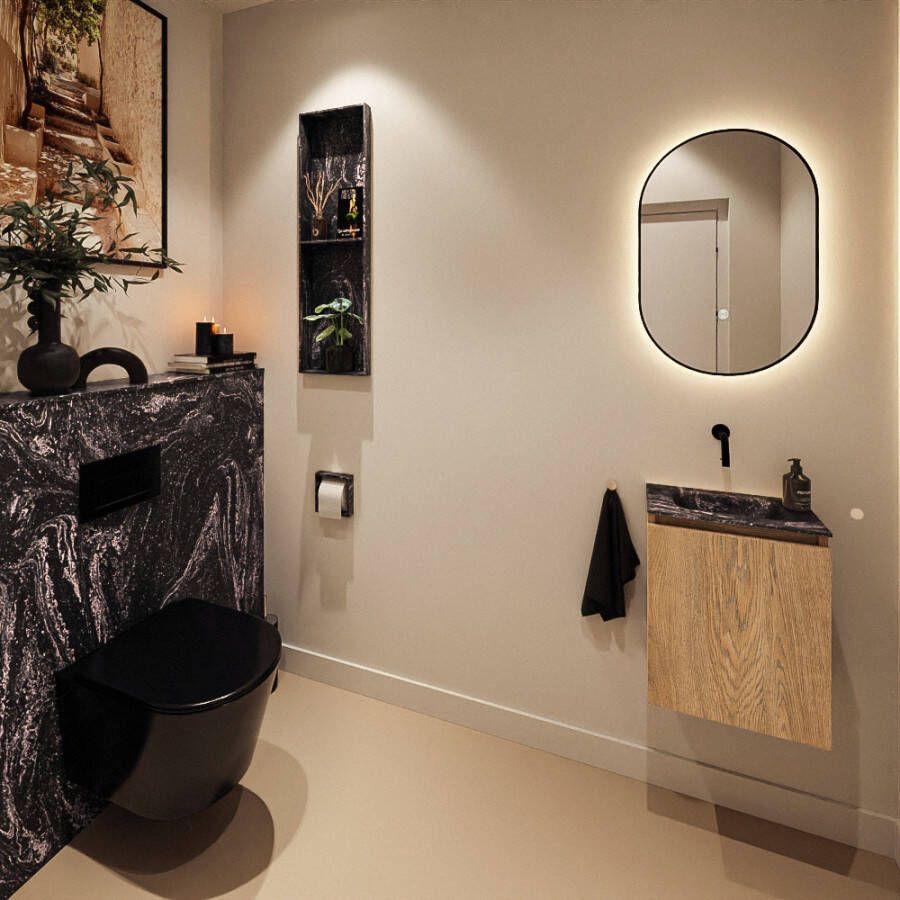 Mondiaz Toiletmeubel Ture Dlux | 40 cm | Meubelkleur Washed Oak | Eden wastafel Lava Midden | Zonder kraangat