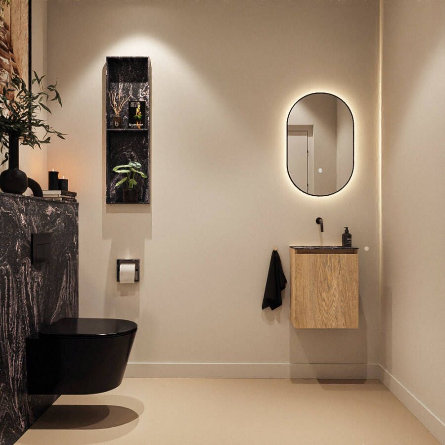 Mondiaz Toiletmeubel Ture Dlux | 40 cm | Meubelkleur Washed Oak | Eden wastafel Lava Midden | Zonder kraangat