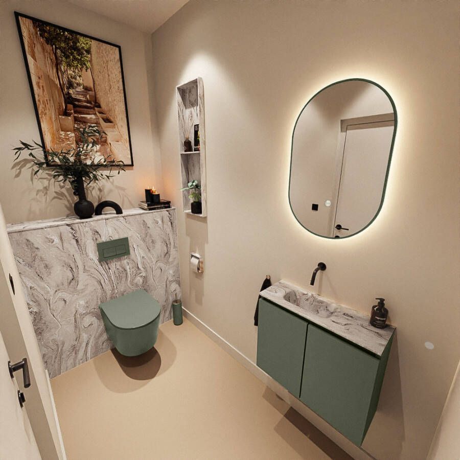 Mondiaz Toiletmeubel Ture Dlux | 60 cm | Meubelkleur Army | Eden wastafel Glace Links | Zonder kraangat
