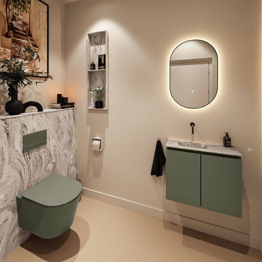 Mondiaz Toiletmeubel Ture Dlux | 60 cm | Meubelkleur Army | Eden wastafel Glace Links | Zonder kraangat