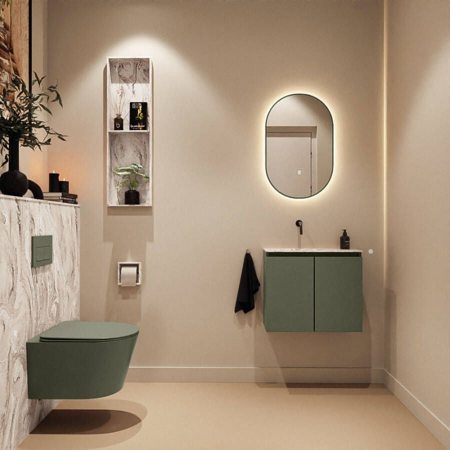 Mondiaz Toiletmeubel Ture Dlux | 60 cm | Meubelkleur Army | Eden wastafel Glace Links | Zonder kraangat