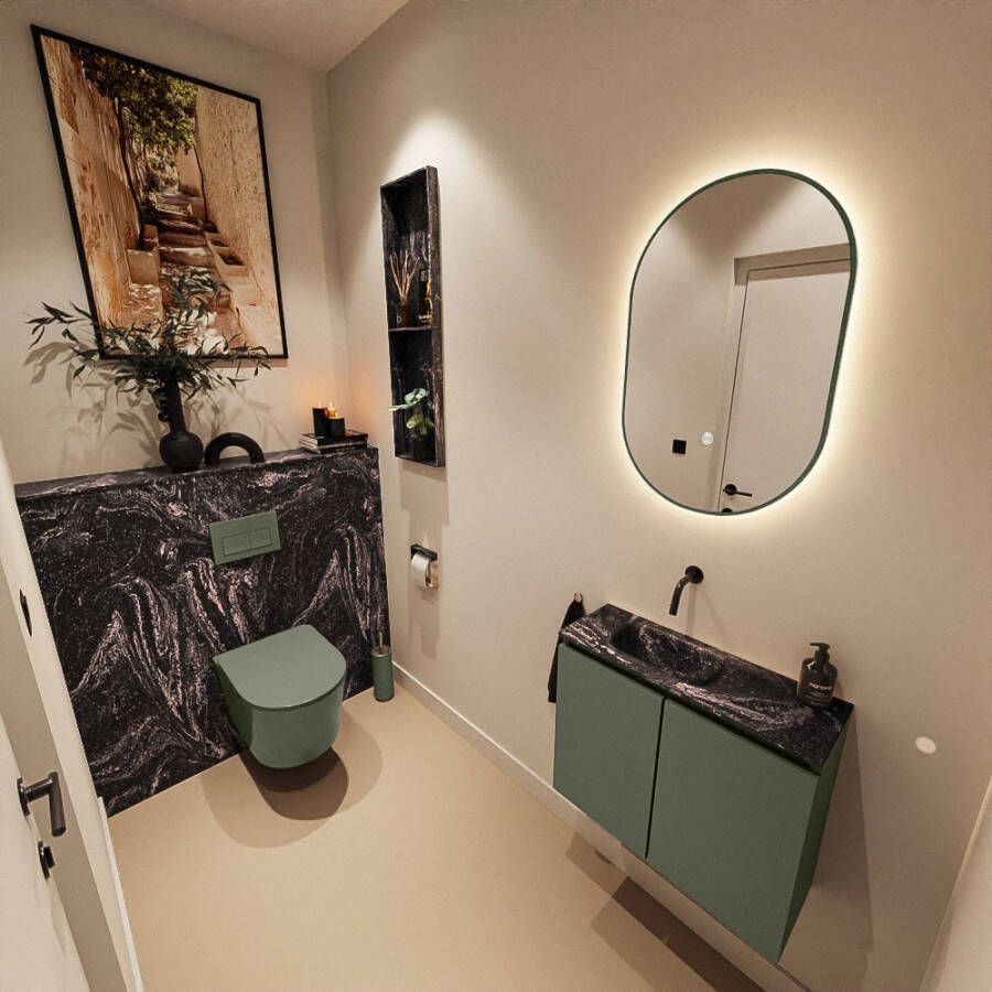 Mondiaz Toiletmeubel Ture Dlux | 60 cm | Meubelkleur Army | Eden wastafel Lava Links | Zonder kraangat