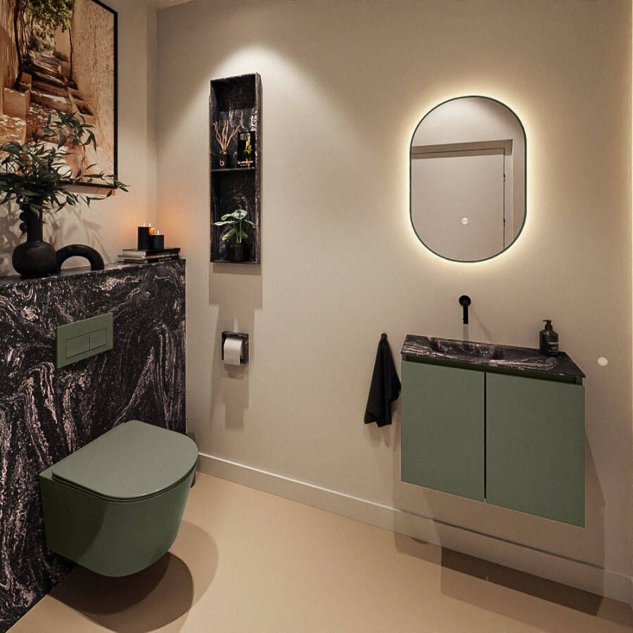 Mondiaz Toiletmeubel Ture Dlux | 60 cm | Meubelkleur Army | Eden wastafel Lava Links | Zonder kraangat