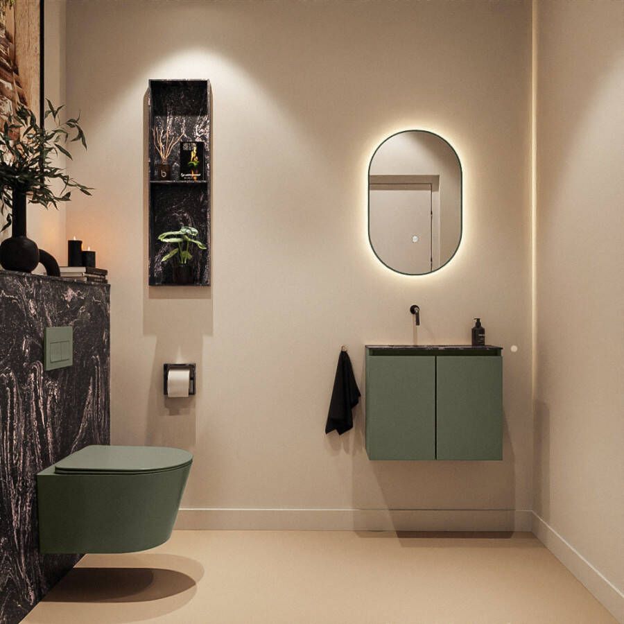 Mondiaz Toiletmeubel Ture Dlux | 60 cm | Meubelkleur Army | Eden wastafel Lava Links | Zonder kraangat