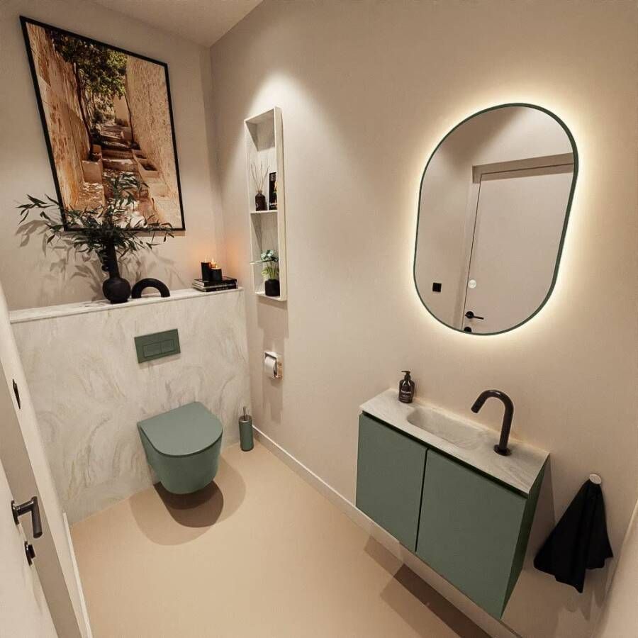 Mondiaz Toiletmeubel Ture Dlux | 60 cm | Meubelkleur Army | Eden wastafel Ostra Midden | 1 kraangat