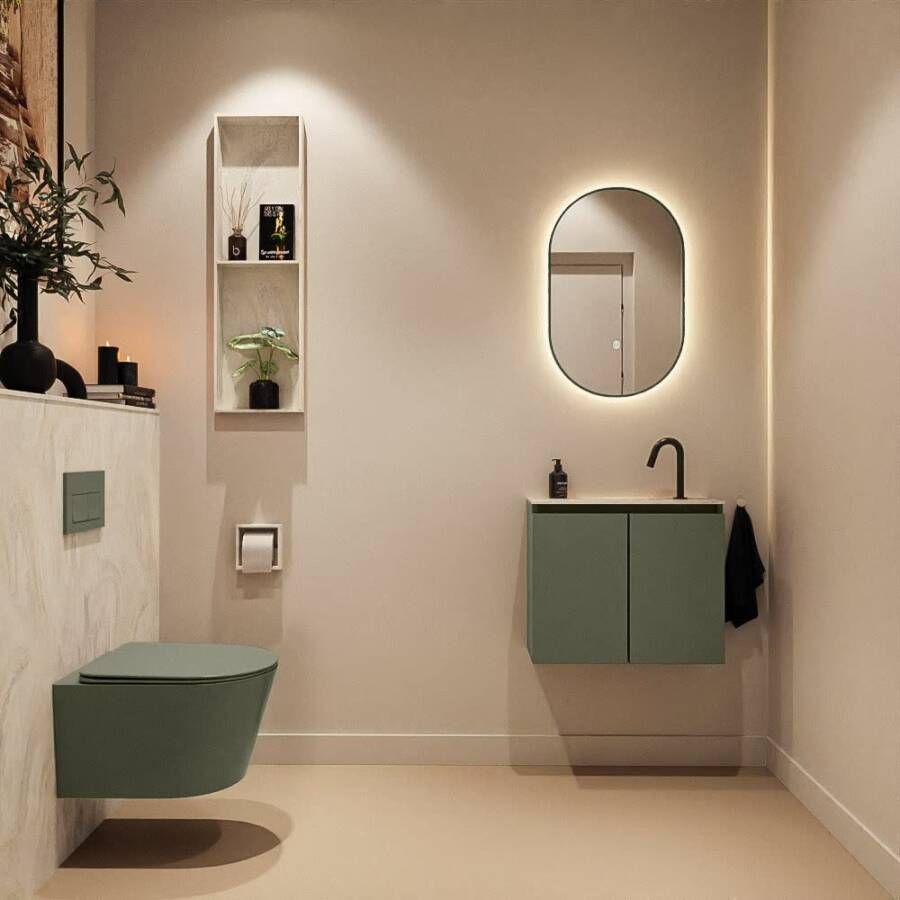 Mondiaz Toiletmeubel Ture Dlux | 60 cm | Meubelkleur Army | Eden wastafel Ostra Midden | 1 kraangat