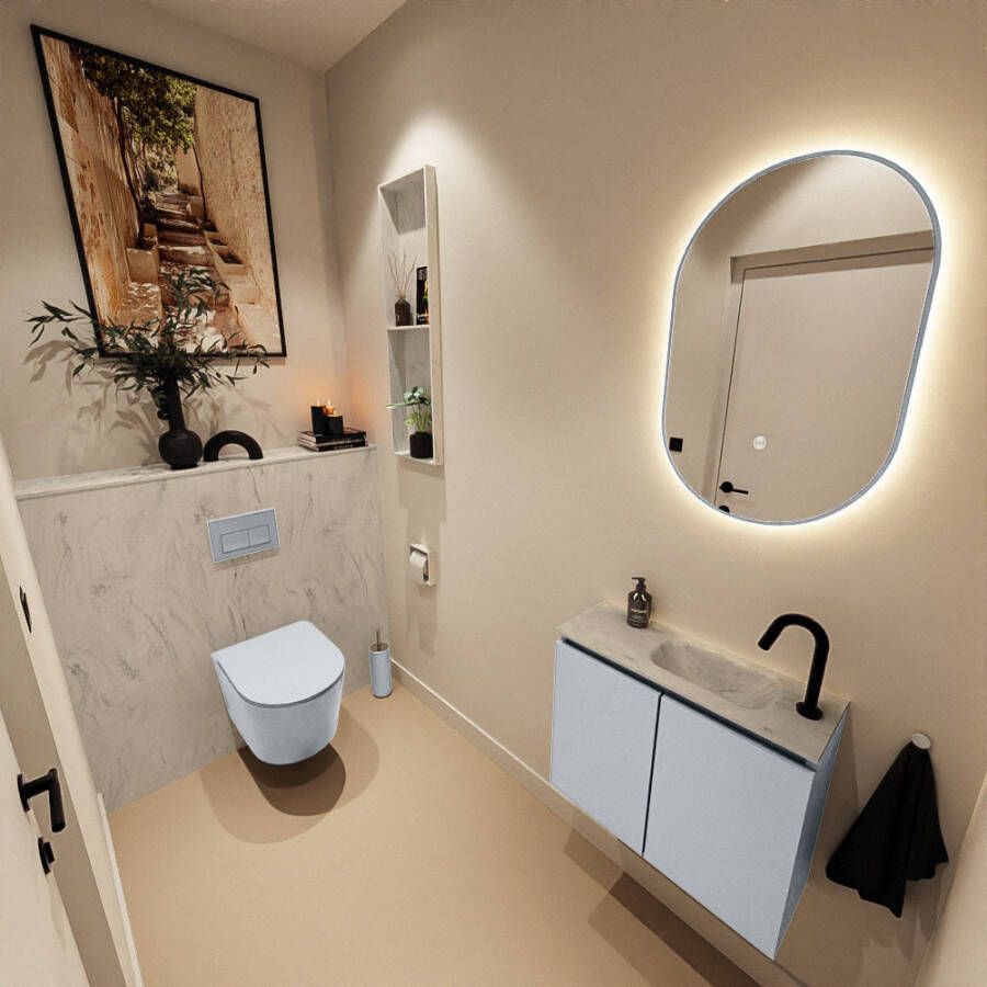 Mondiaz Toiletmeubel Ture Dlux | 60 cm | Meubelkleur Clay | Eden wastafel Opalo Rechts | 1 kraangat