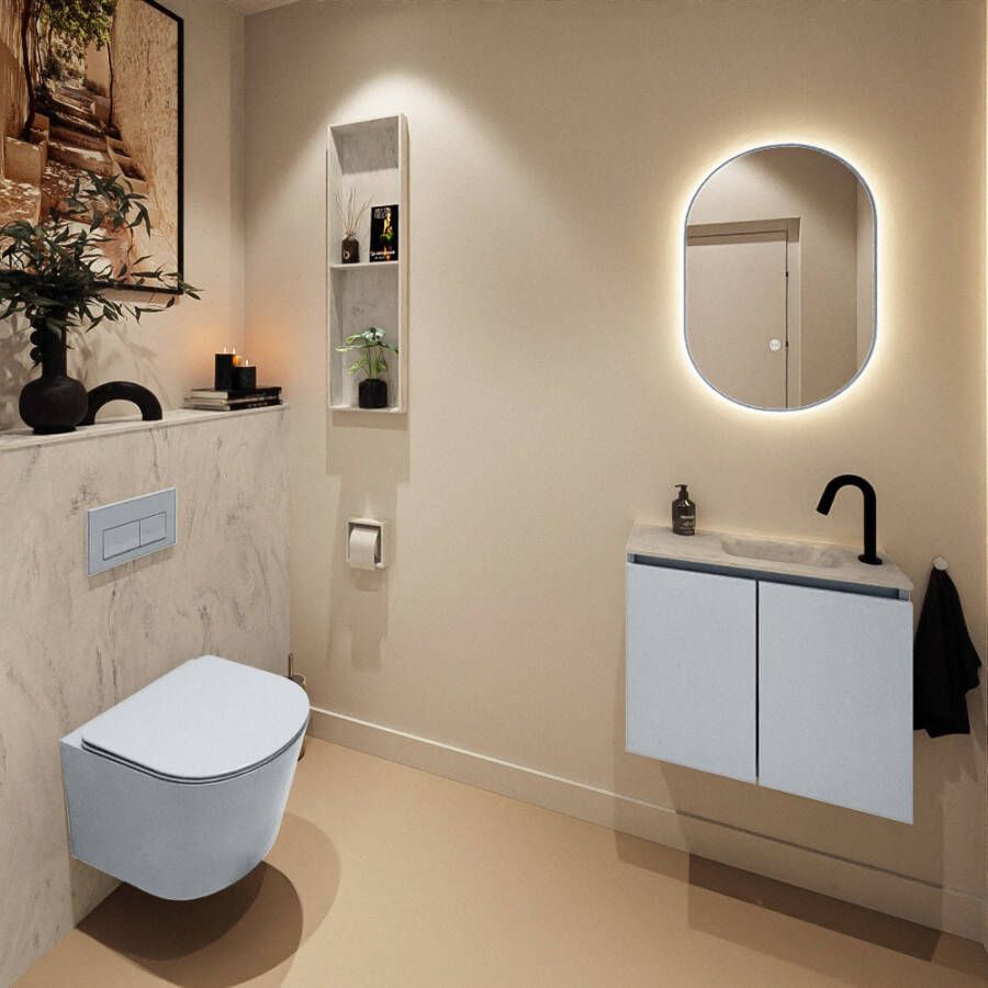 Mondiaz Toiletmeubel Ture Dlux | 60 cm | Meubelkleur Clay | Eden wastafel Opalo Rechts | 1 kraangat