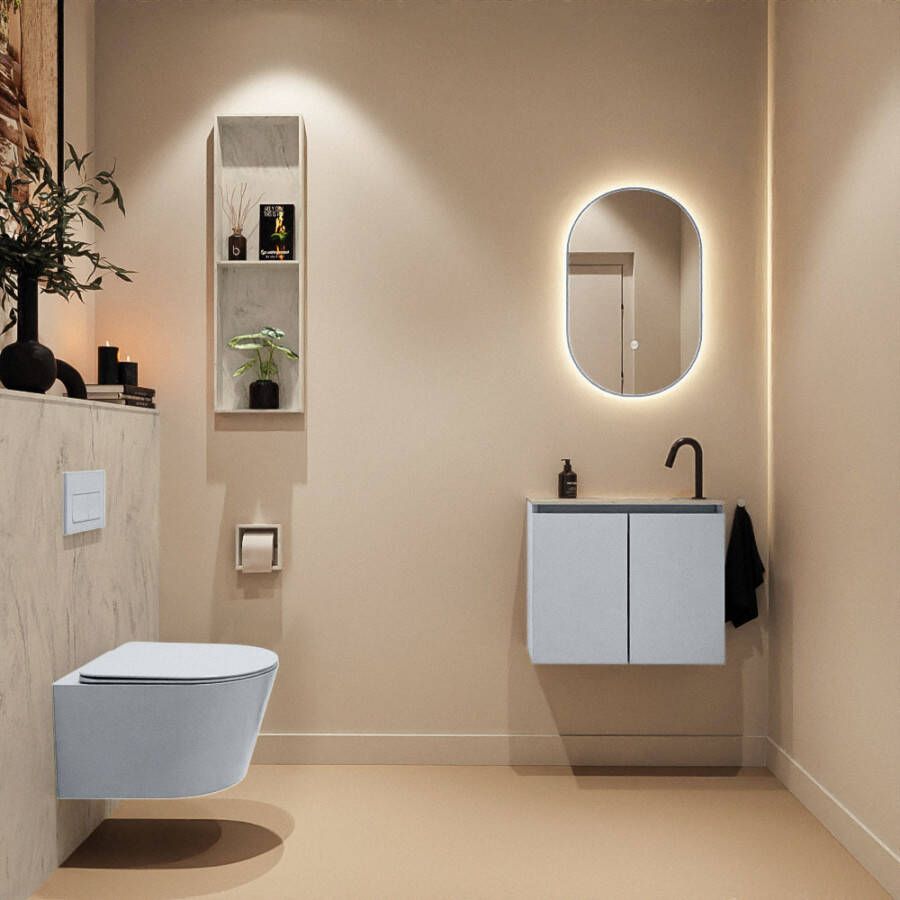 Mondiaz Toiletmeubel Ture Dlux | 60 cm | Meubelkleur Clay | Eden wastafel Opalo Rechts | 1 kraangat