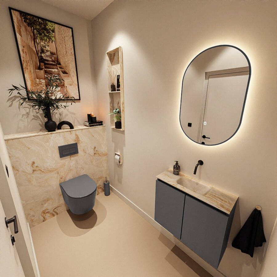 Mondiaz Toiletmeubel Ture Dlux | 60 cm | Meubelkleur Dark Grey | Eden wastafel Frappe Midden | Zonder kraangat