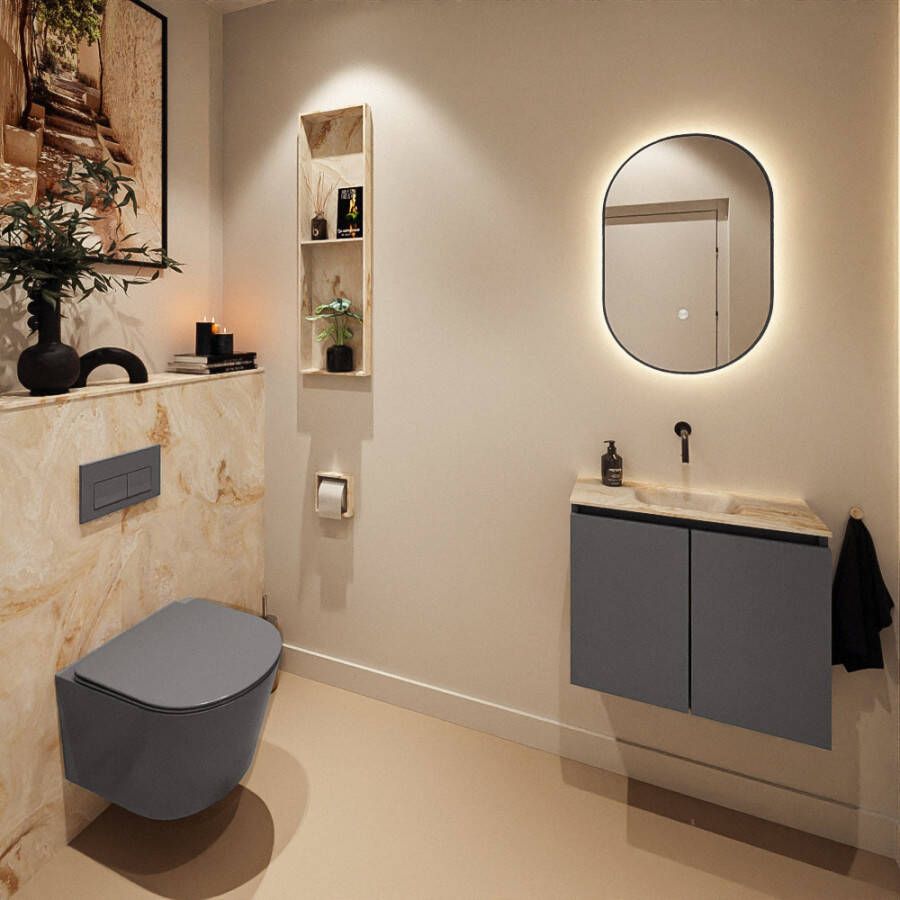 Mondiaz Toiletmeubel Ture Dlux | 60 cm | Meubelkleur Dark Grey | Eden wastafel Frappe Midden | Zonder kraangat