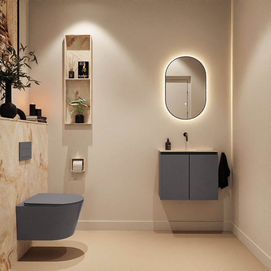 Mondiaz Toiletmeubel Ture Dlux | 60 cm | Meubelkleur Dark Grey | Eden wastafel Frappe Midden | Zonder kraangat