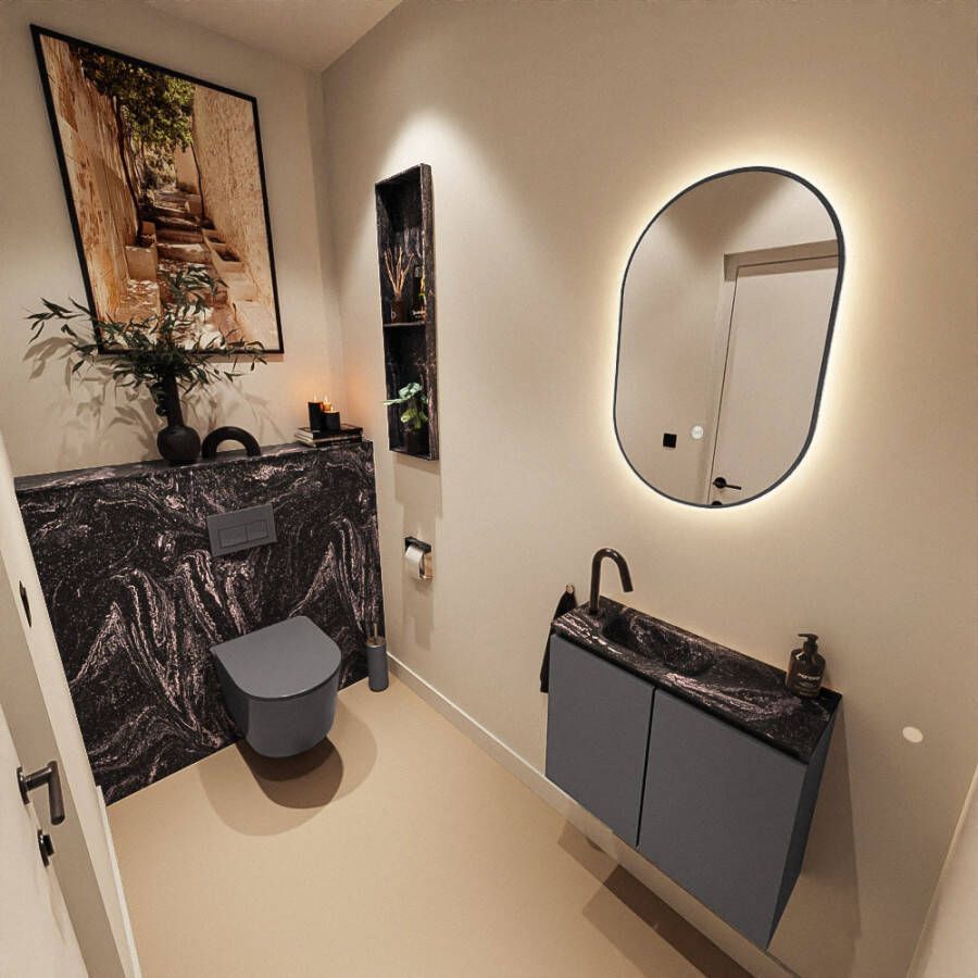 Mondiaz Toiletmeubel Ture Dlux | 60 cm | Meubelkleur Dark Grey | Eden wastafel Lava Links | 1 kraangat