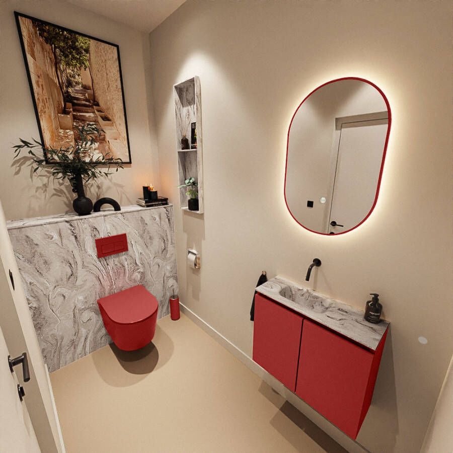 Mondiaz Toiletmeubel Ture Dlux | 60 cm | Meubelkleur Fire | Eden wastafel Glace Links | Zonder kraangat