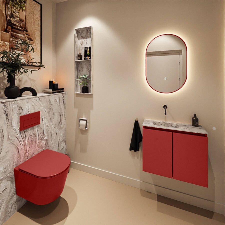 Mondiaz Toiletmeubel Ture Dlux | 60 cm | Meubelkleur Fire | Eden wastafel Glace Links | Zonder kraangat