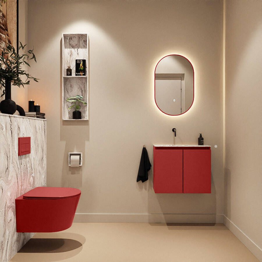 Mondiaz Toiletmeubel Ture Dlux | 60 cm | Meubelkleur Fire | Eden wastafel Glace Links | Zonder kraangat