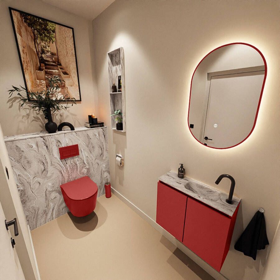 Mondiaz Toiletmeubel Ture Dlux | 60 cm | Meubelkleur Fire | Eden wastafel Glace Rechts | 1 kraangat