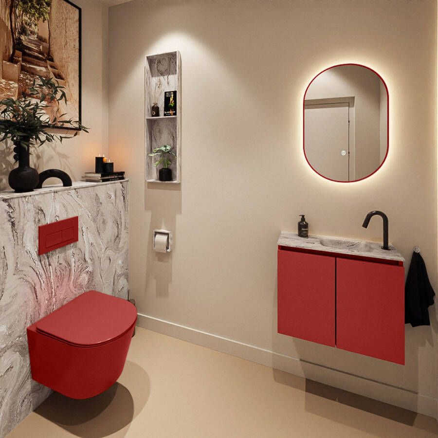 Mondiaz Toiletmeubel Ture Dlux | 60 cm | Meubelkleur Fire | Eden wastafel Glace Rechts | 1 kraangat