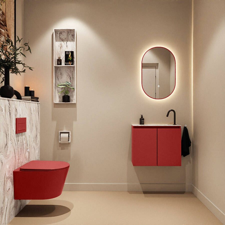 Mondiaz Toiletmeubel Ture Dlux | 60 cm | Meubelkleur Fire | Eden wastafel Glace Rechts | 1 kraangat