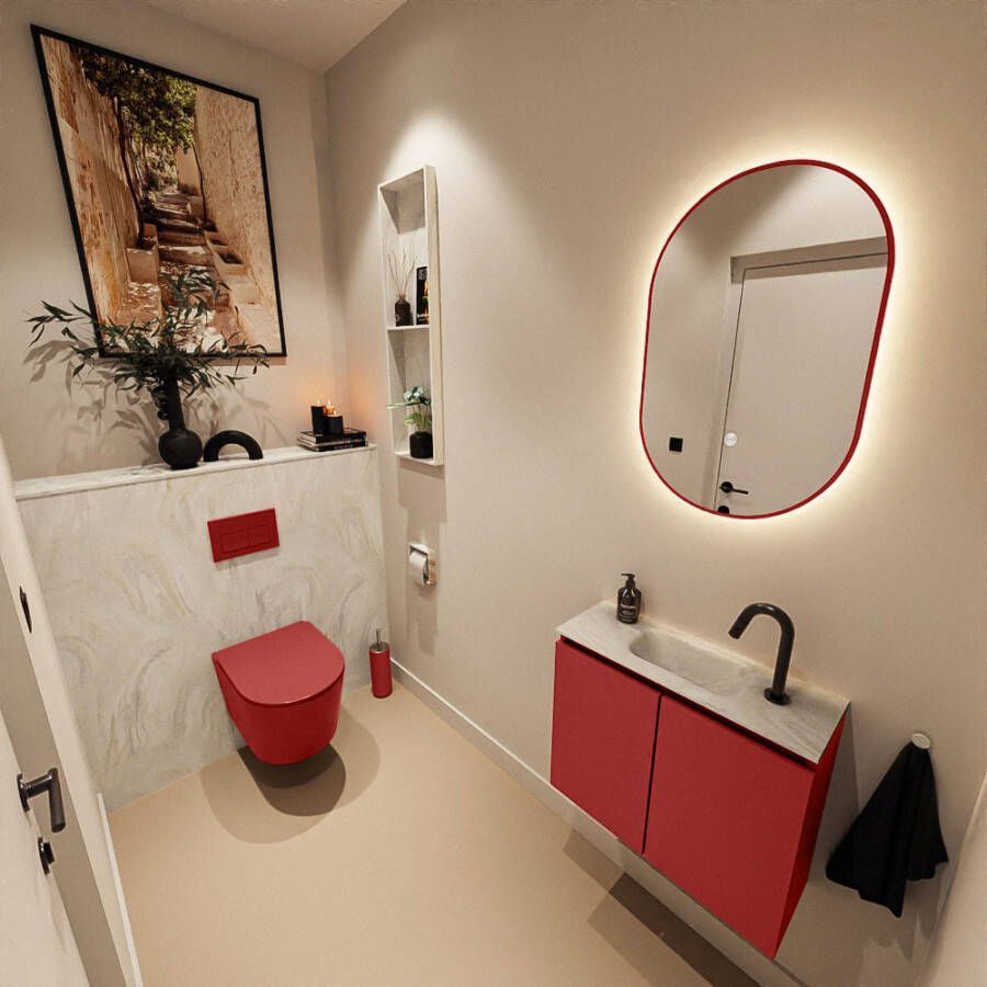 Mondiaz Toiletmeubel Ture Dlux | 60 cm | Meubelkleur Fire | Eden wastafel Ostra Midden | 1 kraangat