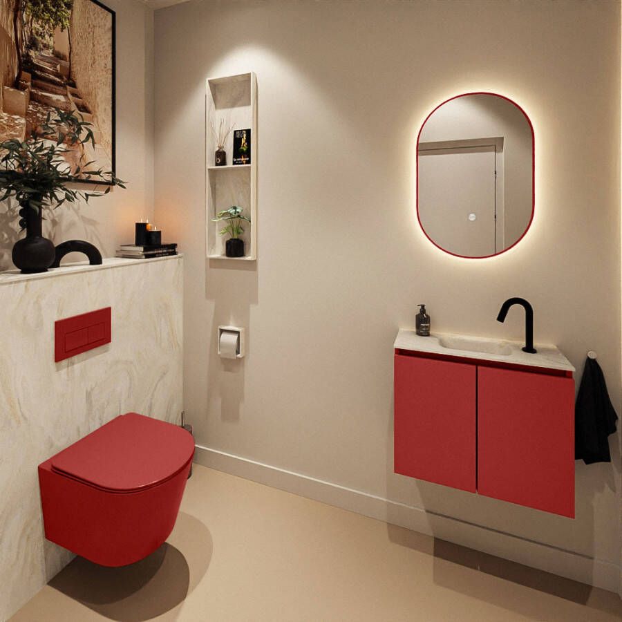 Mondiaz Toiletmeubel Ture Dlux | 60 cm | Meubelkleur Fire | Eden wastafel Ostra Midden | 1 kraangat