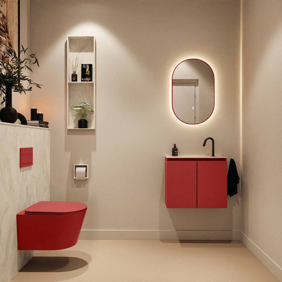 Mondiaz Toiletmeubel Ture Dlux | 60 cm | Meubelkleur Fire | Eden wastafel Ostra Midden | 1 kraangat