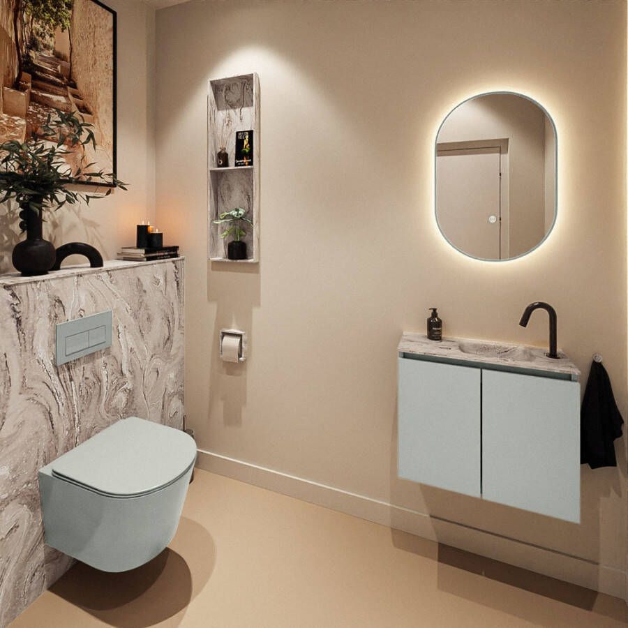 Mondiaz Toiletmeubel Ture Dlux | 60 cm | Meubelkleur Greey | Eden wastafel Glace Rechts | 1 kraangat