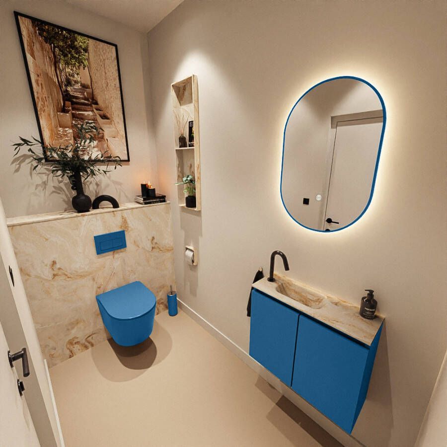 Mondiaz Toiletmeubel Ture Dlux | 60 cm | Meubelkleur Jeans | Eden wastafel Frappe Links | 1 kraangat