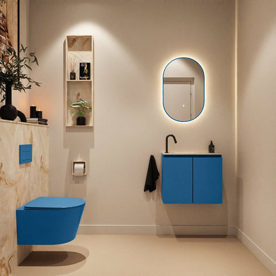 Mondiaz Toiletmeubel Ture Dlux | 60 cm | Meubelkleur Jeans | Eden wastafel Frappe Links | 1 kraangat