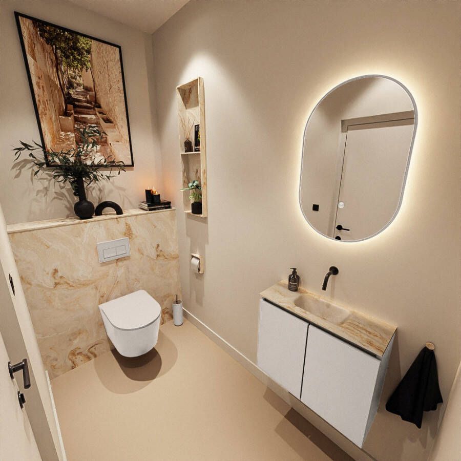 Mondiaz Toiletmeubel Ture Dlux | 60 cm | Meubelkleur Linen | Eden wastafel Frappe Midden | Zonder kraangat