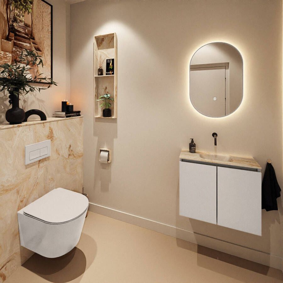 Mondiaz Toiletmeubel Ture Dlux | 60 cm | Meubelkleur Linen | Eden wastafel Frappe Midden | Zonder kraangat