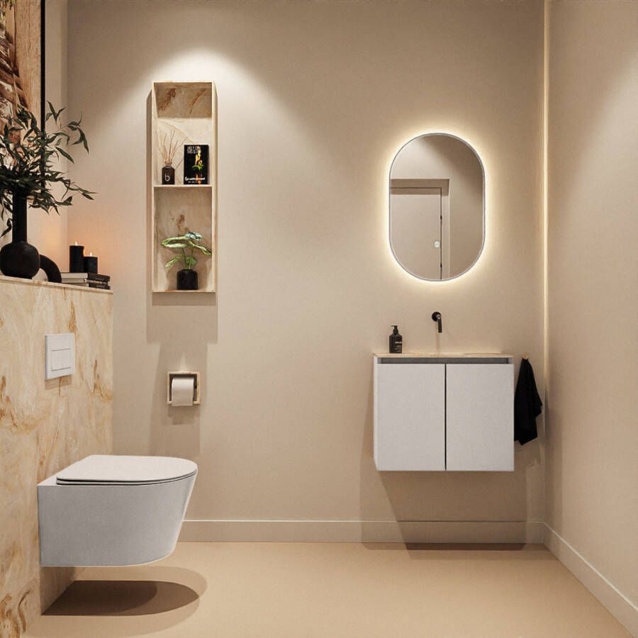 Mondiaz Toiletmeubel Ture Dlux | 60 cm | Meubelkleur Linen | Eden wastafel Frappe Midden | Zonder kraangat