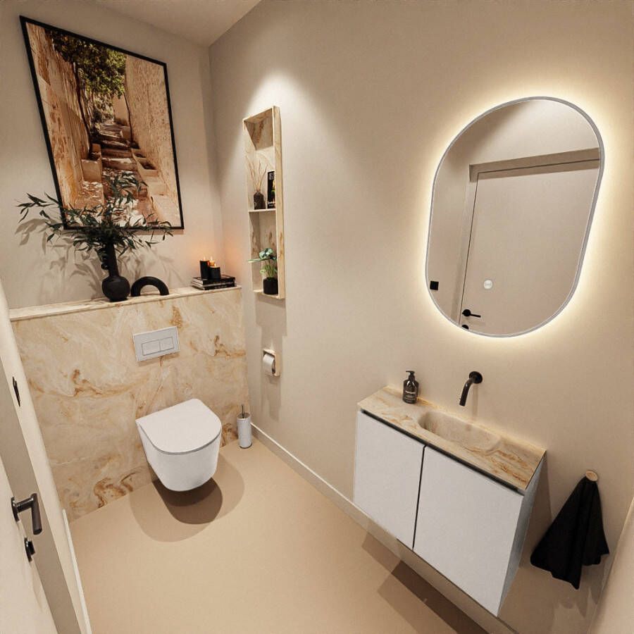 Mondiaz Toiletmeubel Ture Dlux | 60 cm | Meubelkleur Linen | Eden wastafel Frappe Rechts | Zonder kraangat