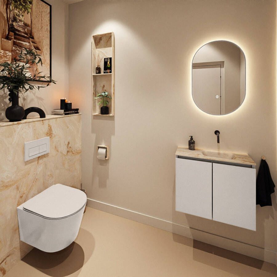Mondiaz Toiletmeubel Ture Dlux | 60 cm | Meubelkleur Linen | Eden wastafel Frappe Rechts | Zonder kraangat