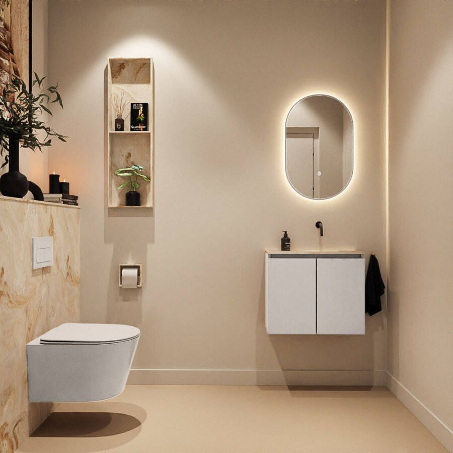Mondiaz Toiletmeubel Ture Dlux | 60 cm | Meubelkleur Linen | Eden wastafel Frappe Rechts | Zonder kraangat