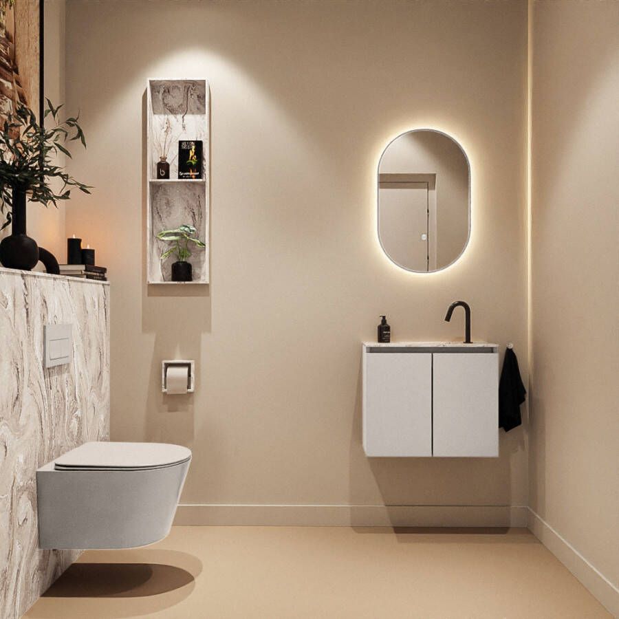 Mondiaz Toiletmeubel Ture Dlux | 60 cm | Meubelkleur Linen | Eden wastafel Glace Midden | 1 kraangat